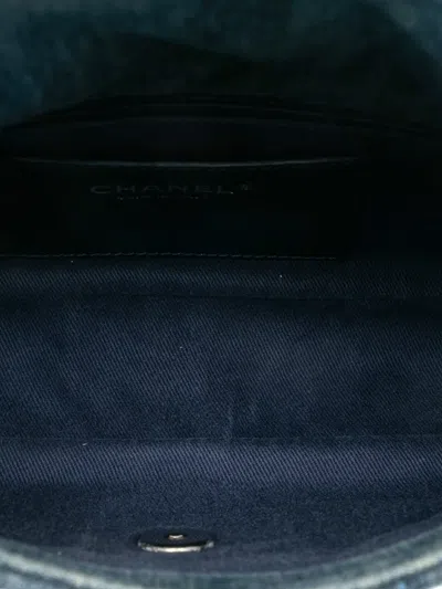 Pre-owned Chanel 2012 Medium Embroidered Denim Camellia Flap Shoulder Bag In Blue