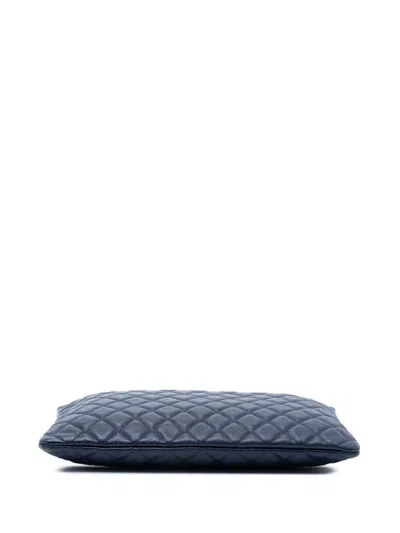 Pre-owned Chanel 2017-2018 Large Quilted Caviar O Case Clutch Bag In Blue
