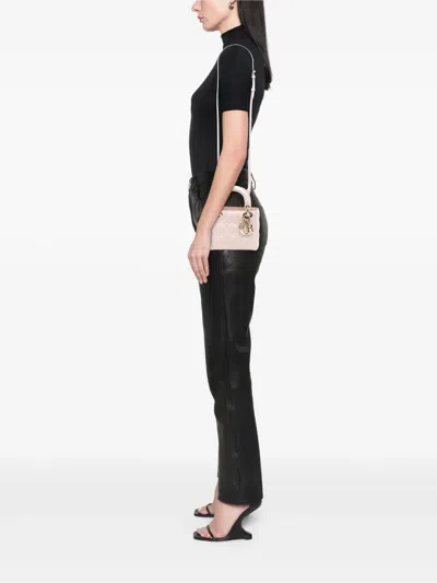 Pre-owned Dior 2016 Mini Lambskin Cannage Lady  Satchel In Pink