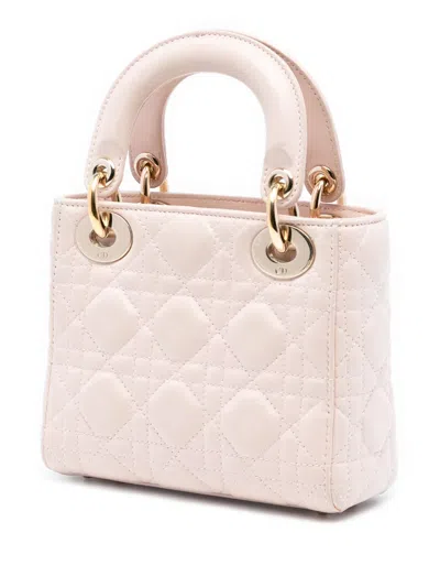 Pre-owned Dior 2016 Mini Lambskin Cannage Lady  Satchel In Pink
