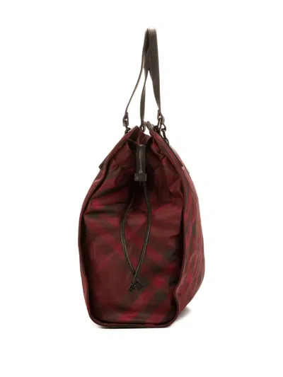 Pre-owned Burberry Check-pattern Tote Bag In Red