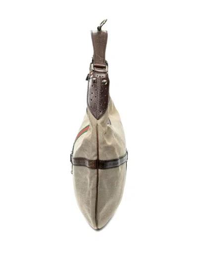 Pre-owned Gucci Reins Gg-plaque Tote Bag In Neutral