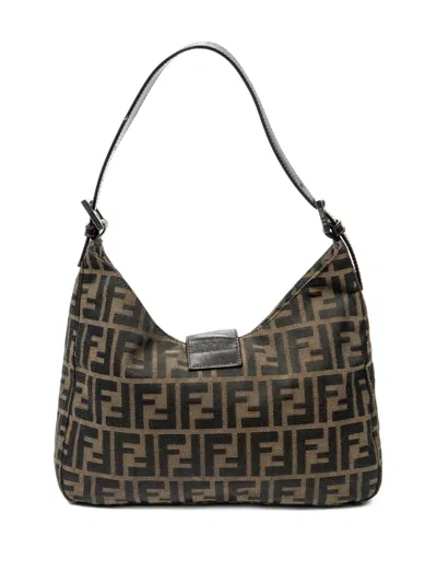 Pre-owned Fendi Logo-buckle Shoulder Bag In Brown