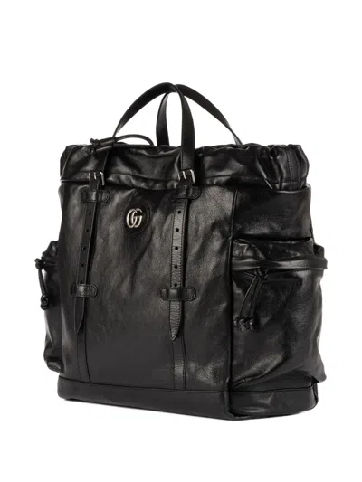 Pre-owned Gucci Weekender Buckle Logo-plaque Tote Bag In Black