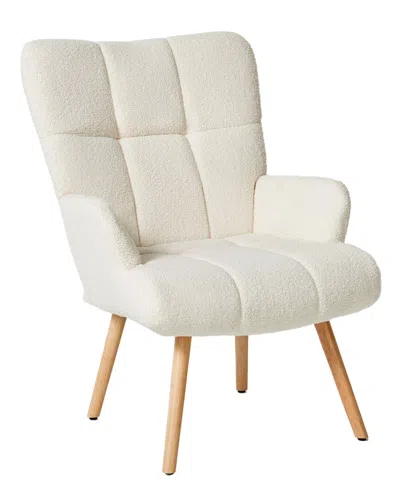 Unikome Teddy Upholstered Accent Chair With Rubberwood Legs In White