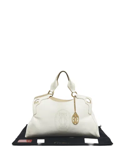 Pre-owned Cartier Marcello Leather Tote Bag In White