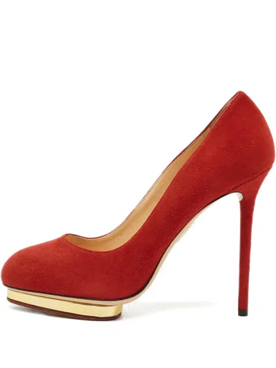 Pre-owned Charlotte Olympia Dolly Suede Pumps In Red