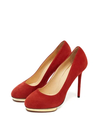 Pre-owned Charlotte Olympia Dolly Suede Pumps In Red