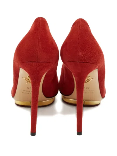 Pre-owned Charlotte Olympia Dolly Suede Pumps In Red