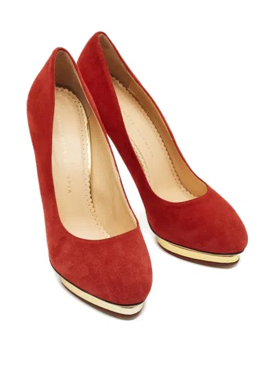 Pre-owned Charlotte Olympia Dolly Suede Pumps In Red