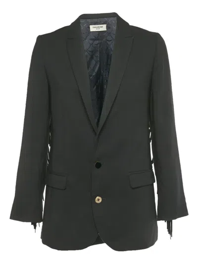 Pre-owned Zadig & Voltaire Viva Frange Blazer In Black