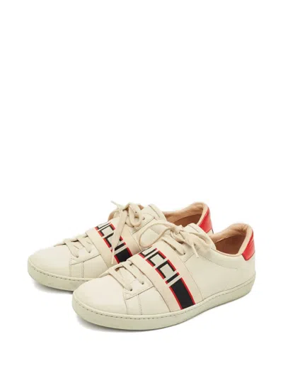Pre-owned Gucci Ace Logo-detail Leather Sneakers In Neutral