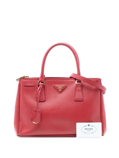 Pre-owned Prada 2000-2025 Small Saffiano Lux Galleria Double Zip Satchel In Red