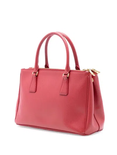 Pre-owned Prada 2000-2025 Small Saffiano Lux Galleria Double Zip Satchel In Red