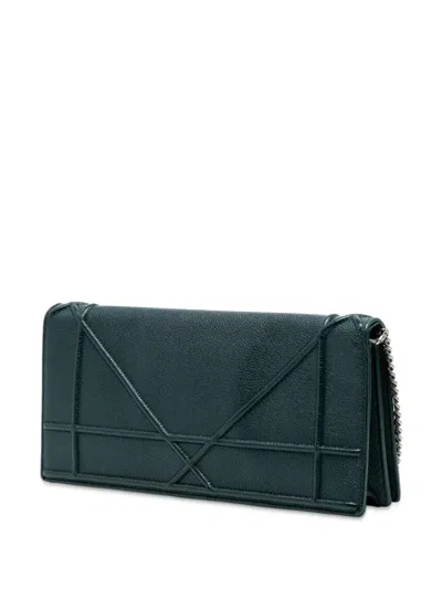 Pre-owned Dior 2015 Grained Calfskin Ama Pochette Clutch Crossbody Bag In Green