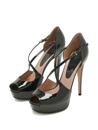 Pre-owned Gucci Peep-toe Pumps In Black