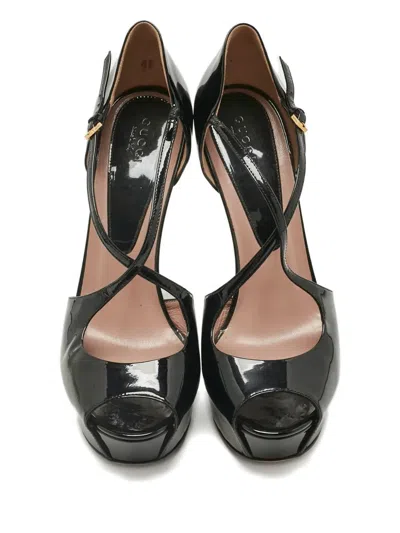 Pre-owned Gucci Peep-toe Pumps In Black