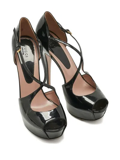 Pre-owned Gucci Peep-toe Pumps In Black