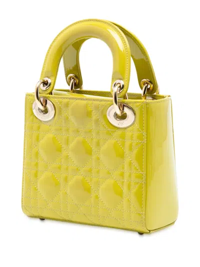 Pre-owned Dior 2021 Mini Patent Cannage Lady  Satchel In Yellow