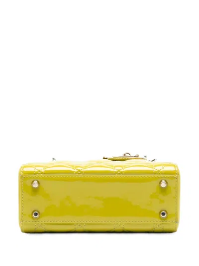 Pre-owned Dior 2021 Mini Patent Cannage Lady  Satchel In Yellow