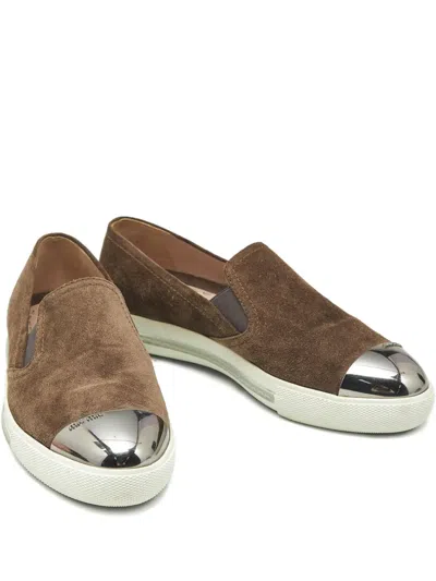 Pre-owned Miu Miu Metal-cap Slip-on Sneakers In Brown