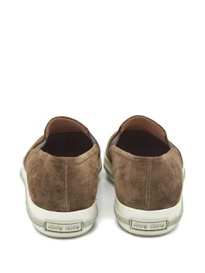 Pre-owned Miu Miu Metal-cap Slip-on Sneakers In Brown