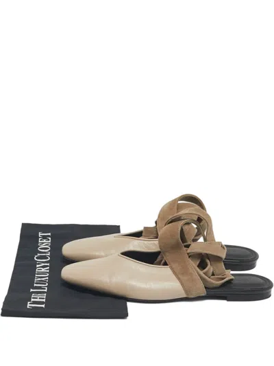 Pre-owned Jw Anderson Ankle-wrap Mules In Neutral