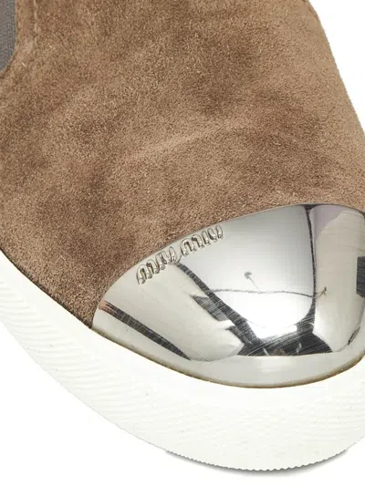 Pre-owned Miu Miu Metal-cap Slip-on Sneakers In Brown