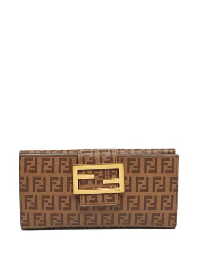 Pre-owned Fendi The Forever Continental Zuchinno-pattern Wallet In Brown