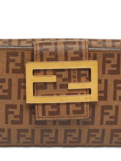 Pre-owned Fendi The Forever Continental Zuchinno-pattern Wallet In Brown