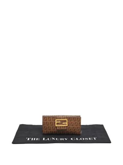 Pre-owned Fendi The Forever Continental Zuchinno-pattern Wallet In Brown