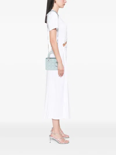 Pre-owned Dior 2015 Mini Iridescent Lambskin Cannage Lady  Satchel In Blue