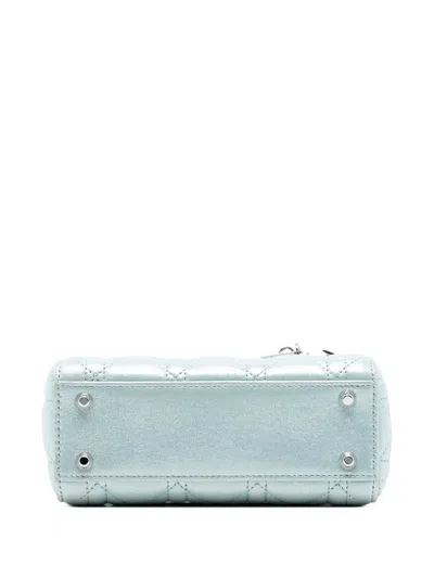 Pre-owned Dior 2015 Mini Iridescent Lambskin Cannage Lady  Satchel In Blue