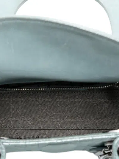 Pre-owned Dior 2015 Mini Iridescent Lambskin Cannage Lady  Satchel In Blue