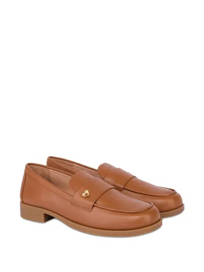 Love Moschino Heart Detail Leather Loafers In Brown