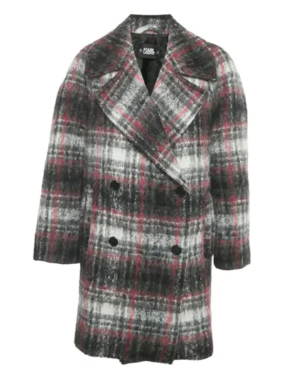 Pre-owned Karl Lagerfeld Checked Coat In Gray