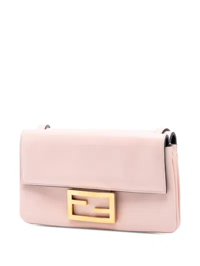 Pre-owned Fendi 2010-2025 Leather Duo Baguette Crossbody Bag In Pink