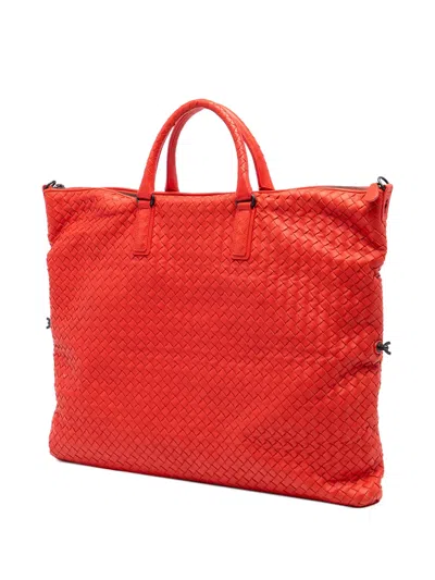 Pre-owned Bottega Veneta 2012-2025 Maxi Nappa Intrecciato Convertible Tote Travel Bag In Red