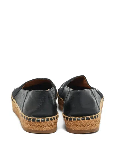 Pre-owned Chloé Leather Logo-printed Espadrilles In Black