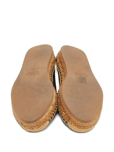 Pre-owned Chloé Leather Logo-printed Espadrilles In Black
