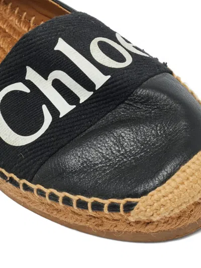 Pre-owned Chloé Leather Logo-printed Espadrilles In Black