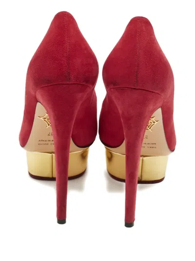 Pre-owned Charlotte Olympia Dolly Platform-heel Suede Pumps In Red