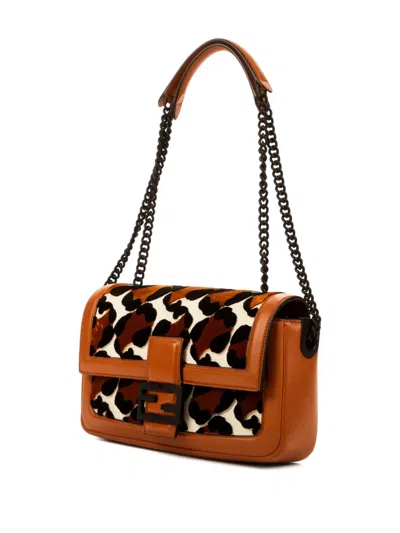 Pre-owned Fendi Baguette Leopard Shoulder Bag In Brown