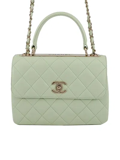 Pre-owned Chanel 2021-2025 Small Lambskin Trendy Cc Top Handle Flap Satchel In Green