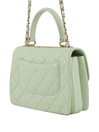 Pre-owned Chanel 2021-2025 Small Lambskin Trendy Cc Top Handle Flap Satchel In Green