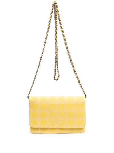 Pre-owned Chanel 2002-2003 New Travel Line Chain Cross Body Bag In Yellow