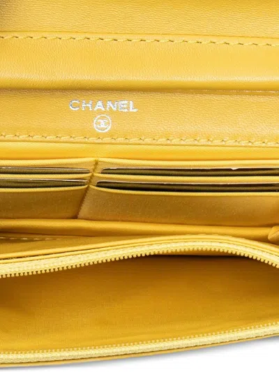 Pre-owned Chanel 2002-2003 New Travel Line Chain Cross Body Bag In Yellow