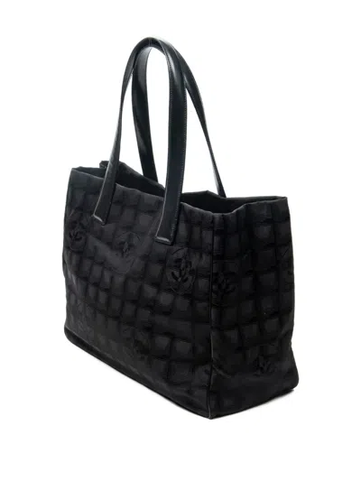 Pre-owned Chanel 2005-2006 New Travel Line Logo Jacquard Tote Bag In Black