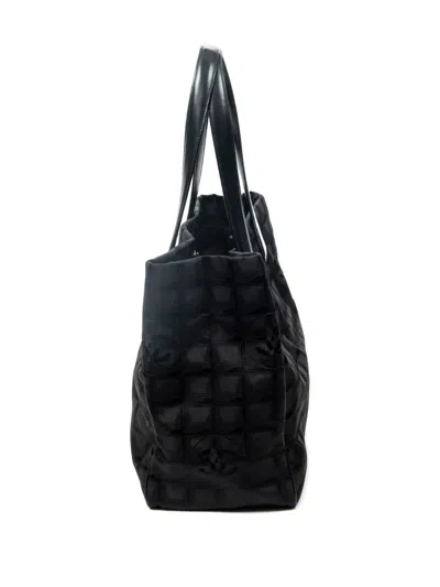 Pre-owned Chanel 2005-2006 New Travel Line Logo Jacquard Tote Bag In Black
