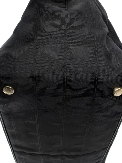 Pre-owned Chanel 2005-2006 New Travel Line Logo Jacquard Tote Bag In Black